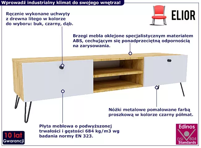 Szafka pod telewizor dąb craft   biały - Elska