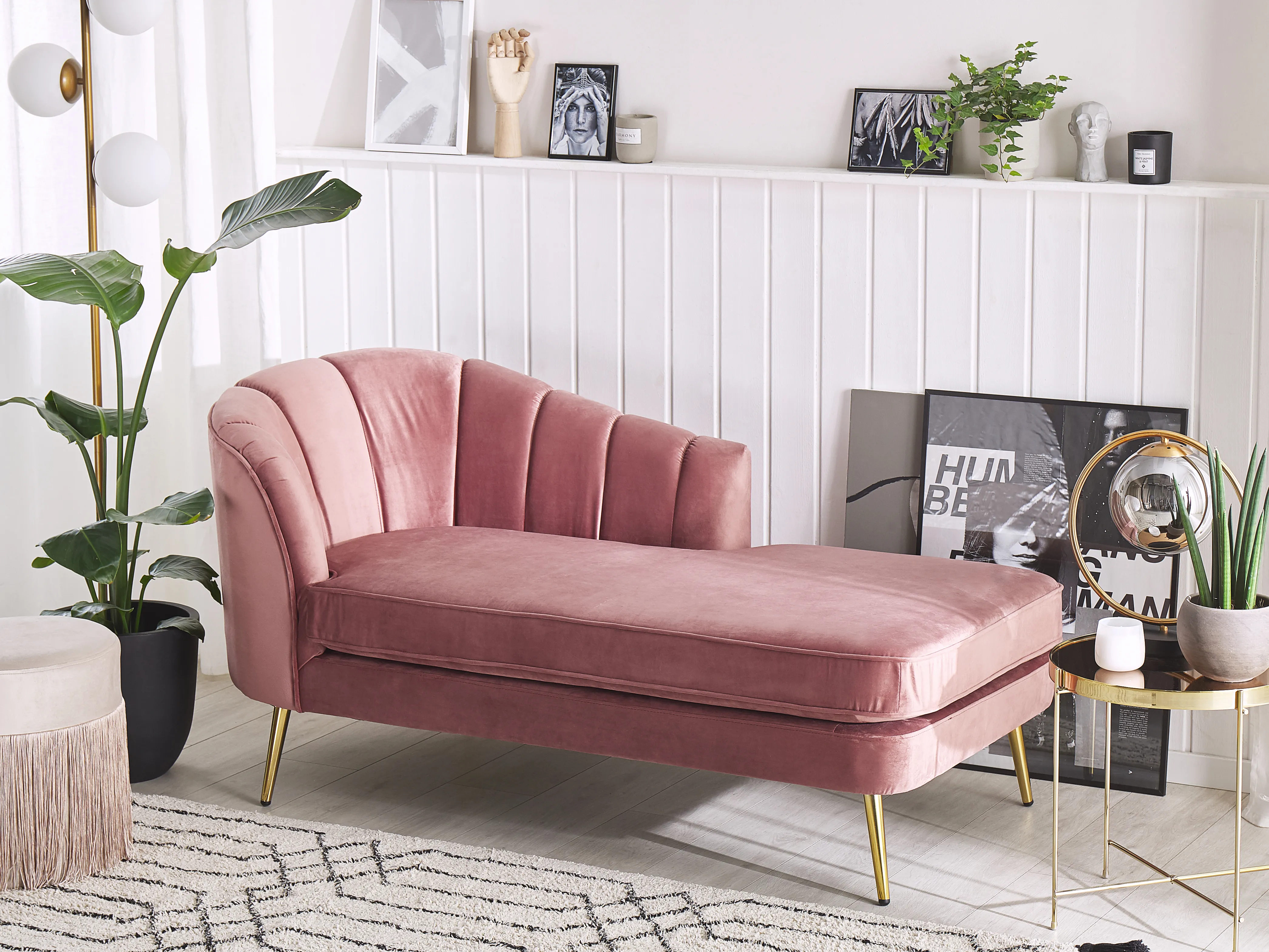 Left-Hand Chaise Longue ALLIER Velvet Pink