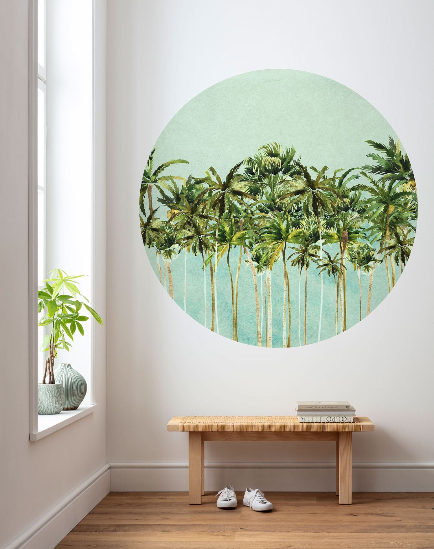 Komar zelfklevende behangcirkel Coconut Trees groen en blauw - Ø 125 cm - 611165
