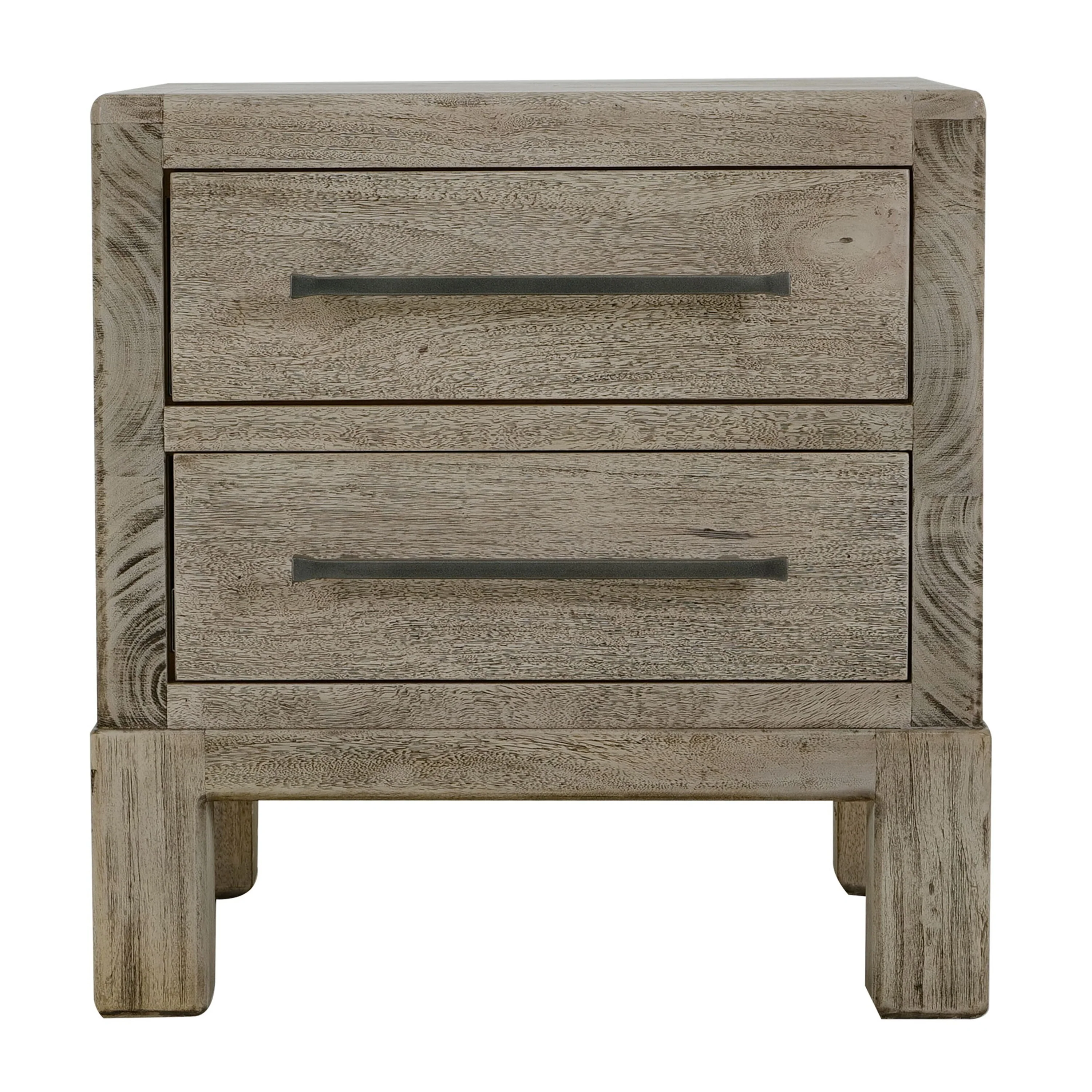 Terry Nightstand, 2 Drawers, Light Brown Mango and Melina Wood 24 Inch