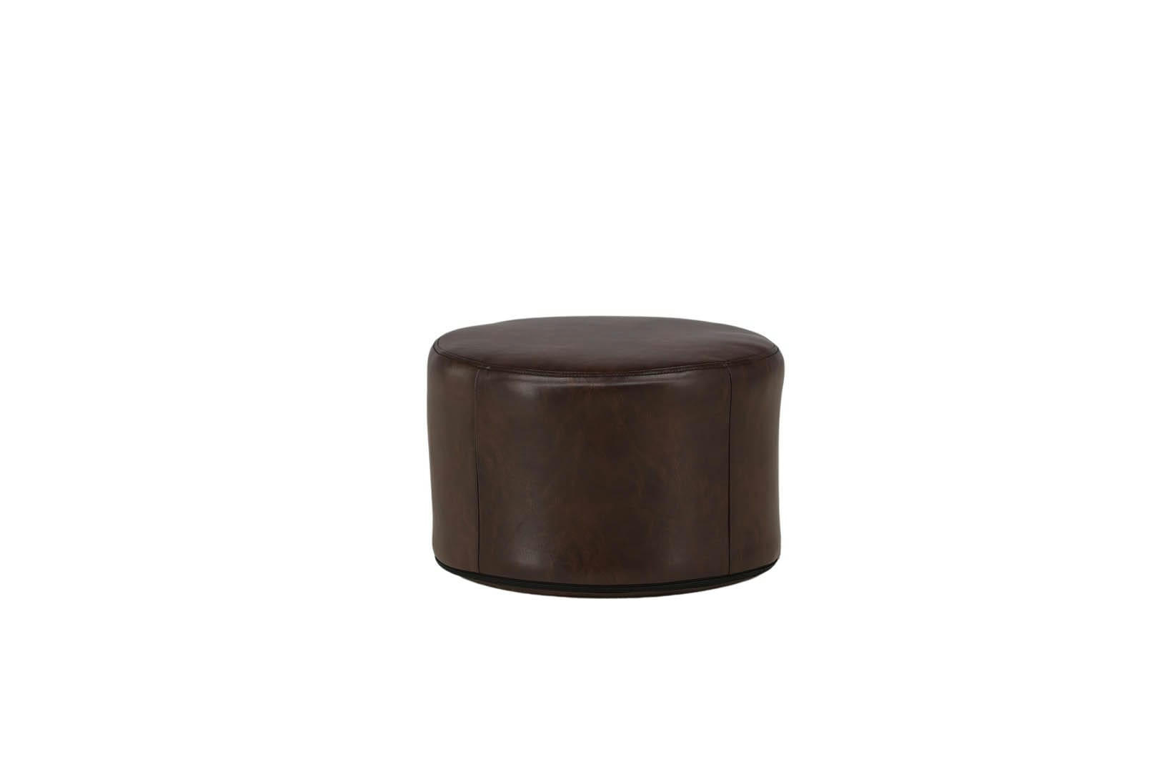 ETHAN - Pouf rond 41cm en simili marron foncé