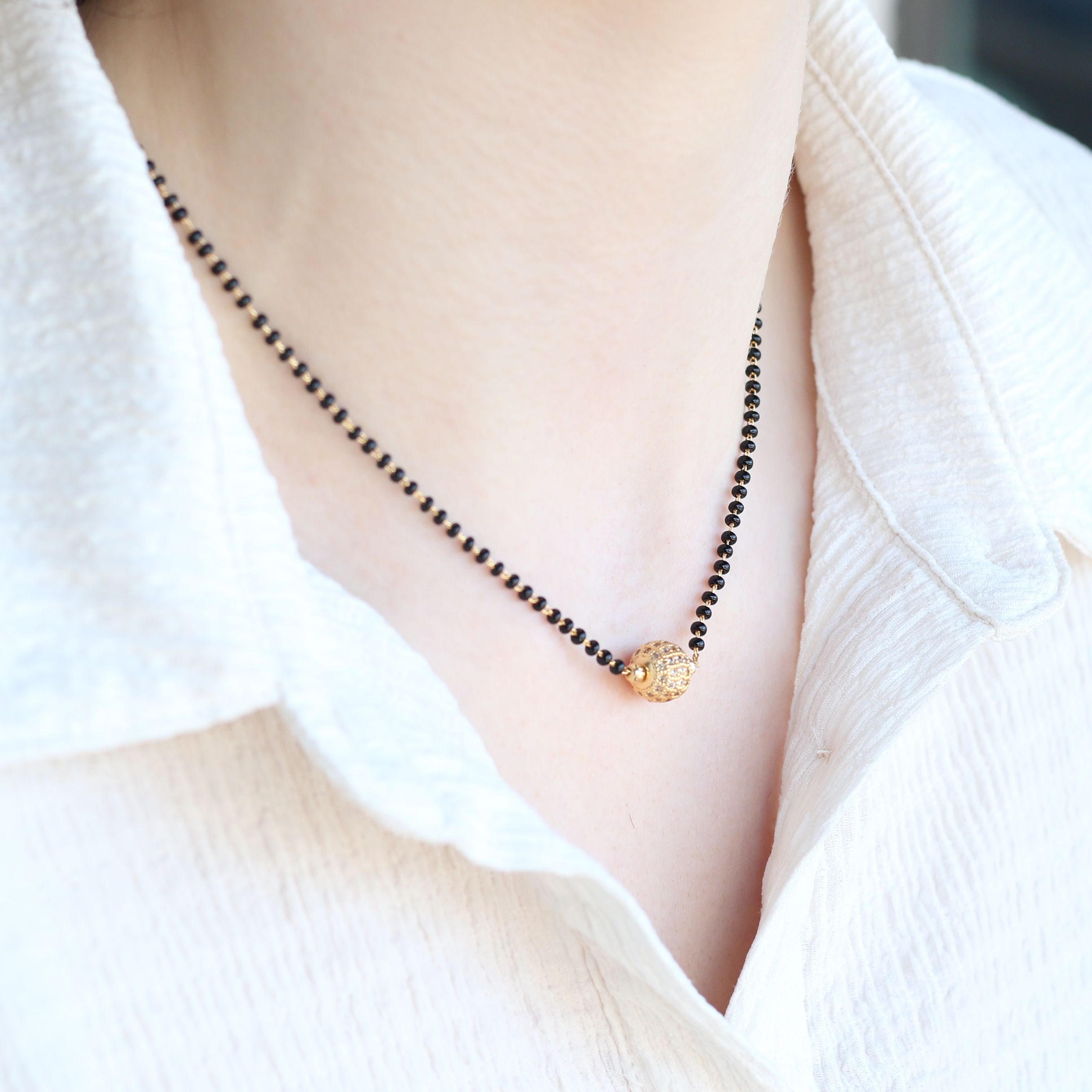 The Colourful Aura Indian Gold Plated Black Bead Everyday Mangalsutra Minimalist Nazaria Necklace