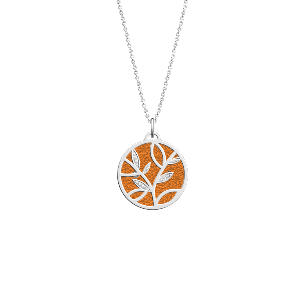 Collier Arbre de Vie, cuir réversible églantine / Pétunia