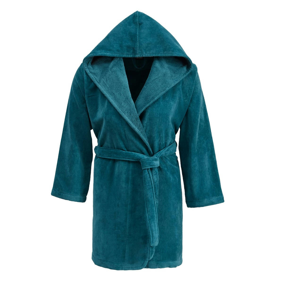 CONSTANCE - Peignoir court à capuche velours  petrol M