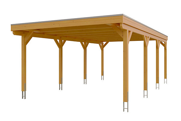 Carport SKAN HOLZ Grunewald 427 x 796 cm planches de toit et EPDM, traitement coloré chêne clair