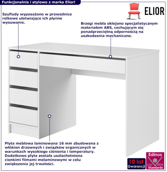 Białe biurko skandynawskie z szufladami - Vevro