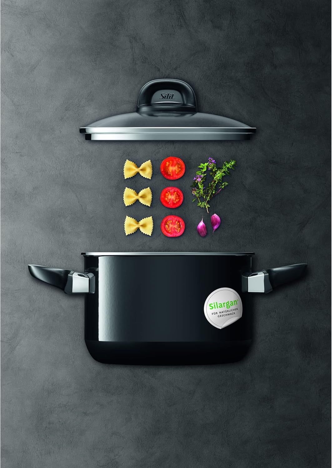 Silit Modesto Line 4-Piece Saucepan Set with Glass Lids Silargan Functional Ceramic Induction Saucepan Black