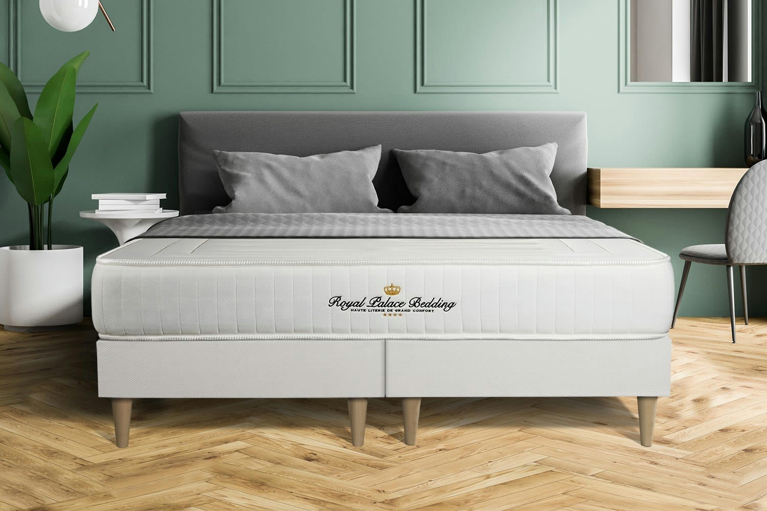 LANCASTER - Ensemble 180x200 Ressorts et mémoire de forme sommier Blanc
