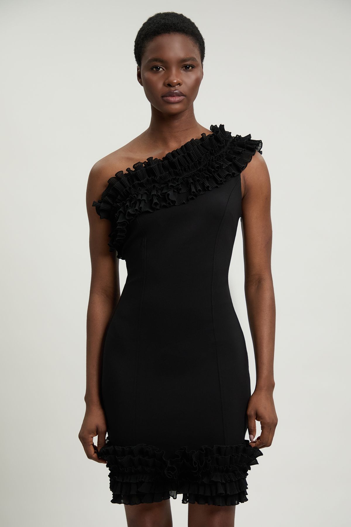 KarenMillen Petite Drama Ruffle Asymmetric Mini Dress