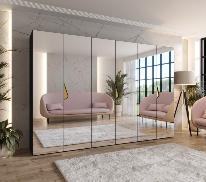 Szafa uchylna z lustrem SANDI 3 300 (3X100) wys 202 cm Czarny   u Złoty