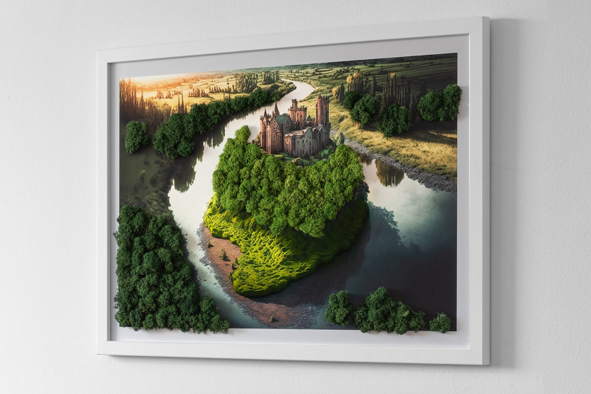 Obraz z mchem - Zamek na wzórzu 60x40 cm Biała Rama
