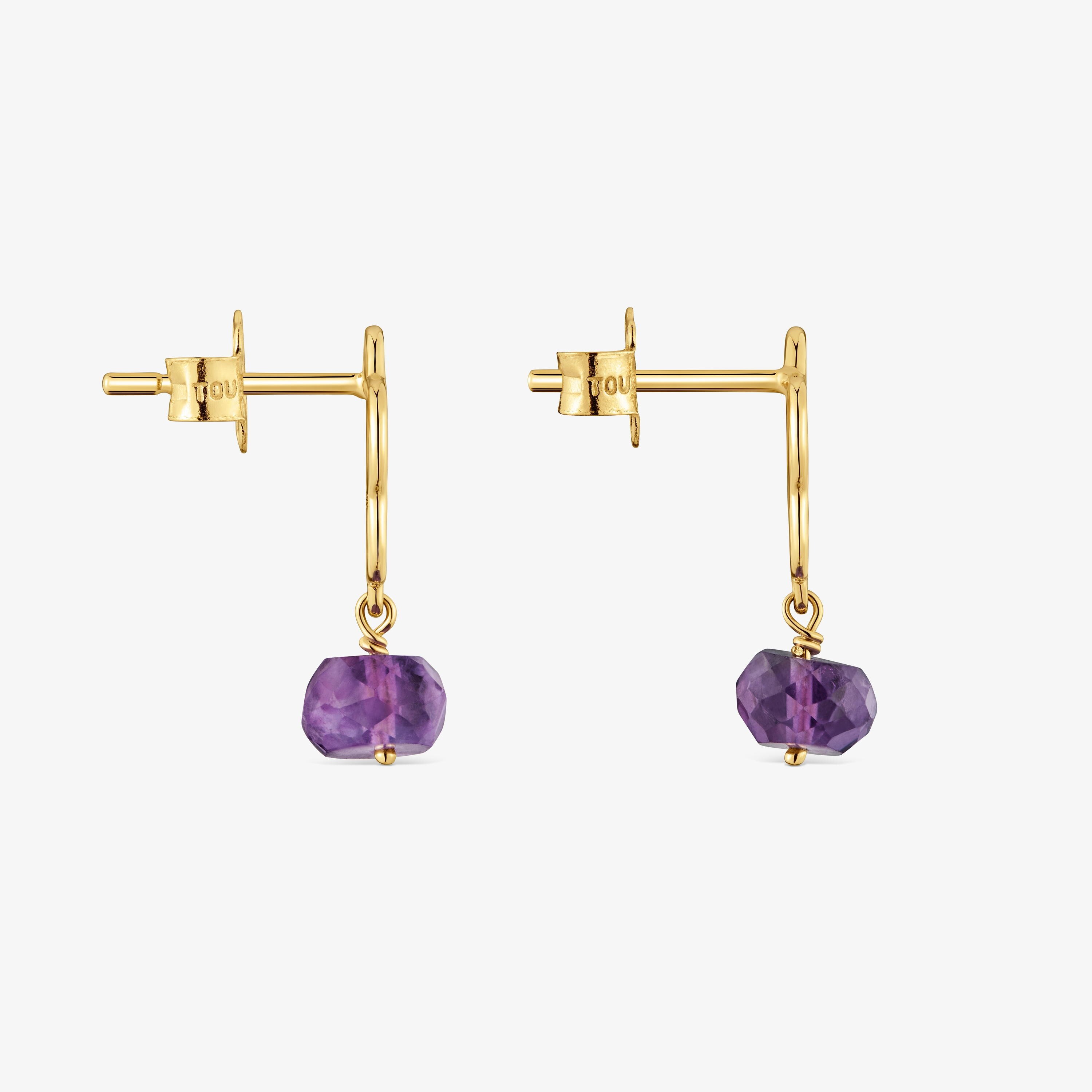Pendientes flor de oro 9 kt y amatista Silueta