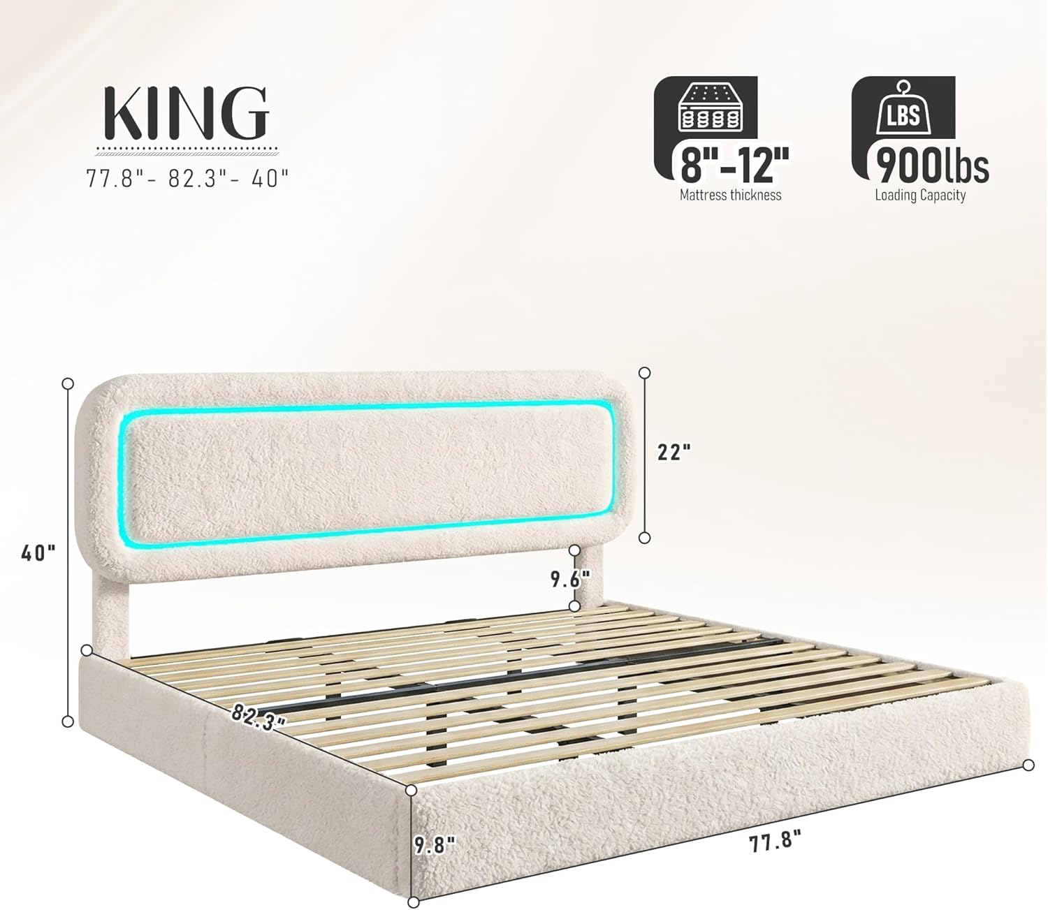 Cloud Bed Frame King,Soft King Size Bed Frame and Headboard,Boucle Upholstered King Platform Bed Frame,Anti-Collision Round Corners,No Box Spring Needed,Modern,Beige
