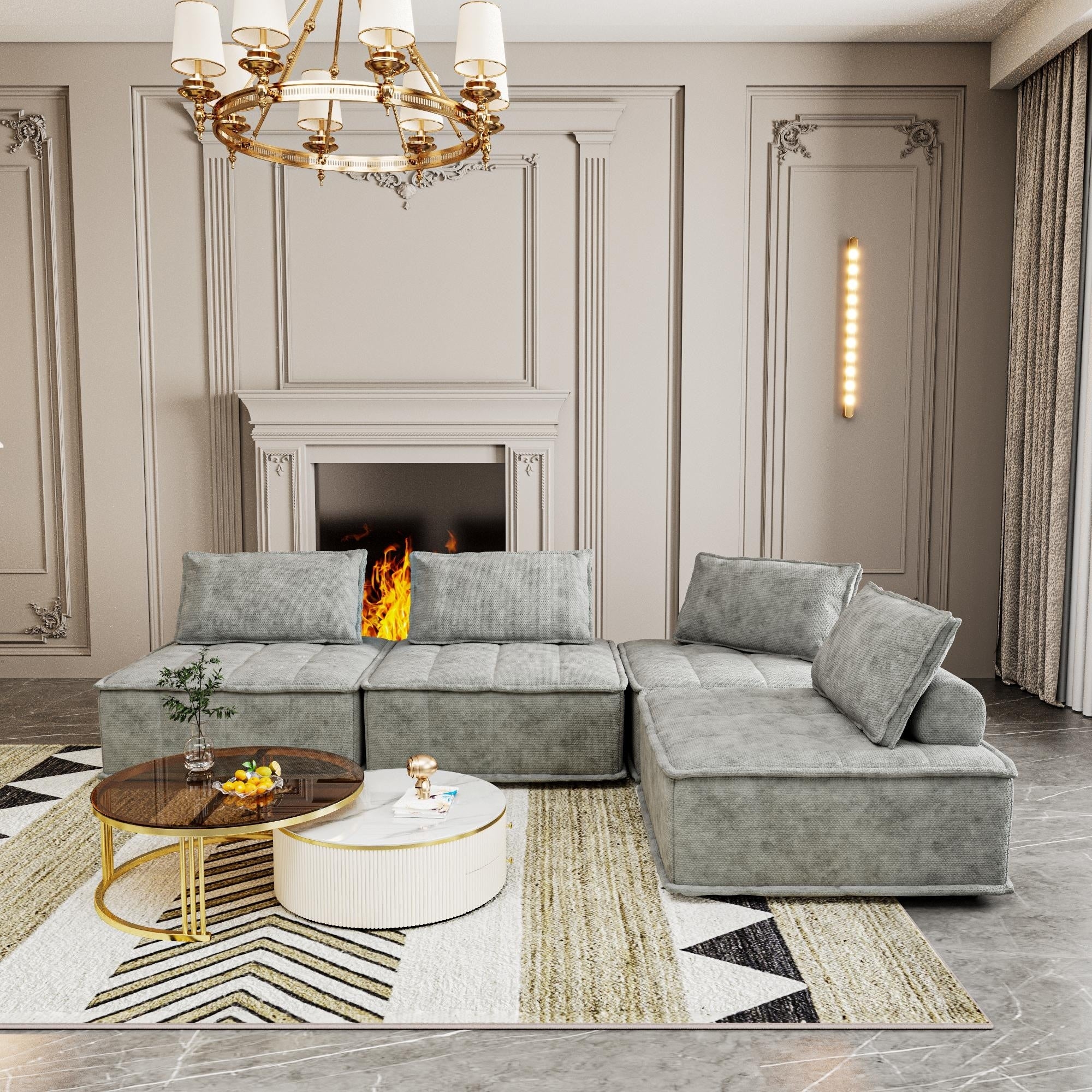 166.92'' Versatile 4 Seater Modular Chenille Sofa Set, Customizable Comfort and Style for Any Living Space