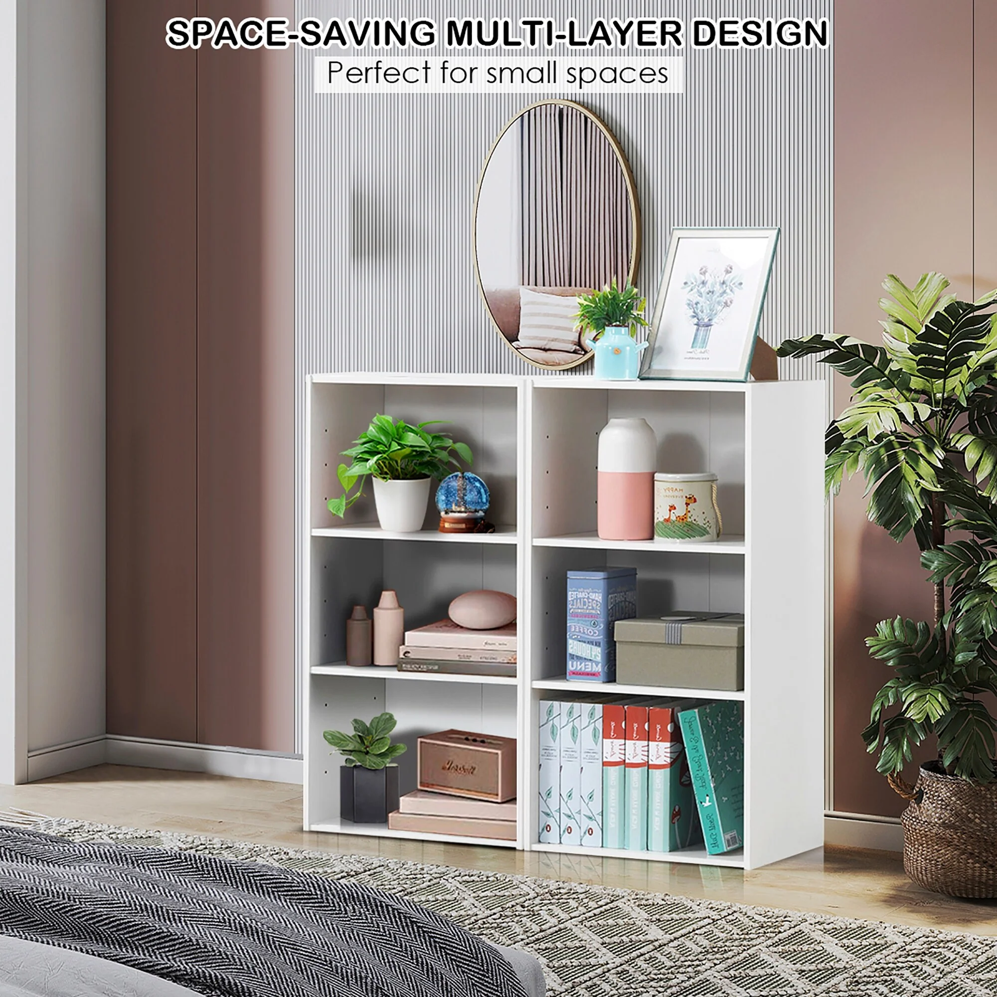 Gymax 2 PCS 3 Tier Open Shelf Bookcase Multi-functional Storage - See Details