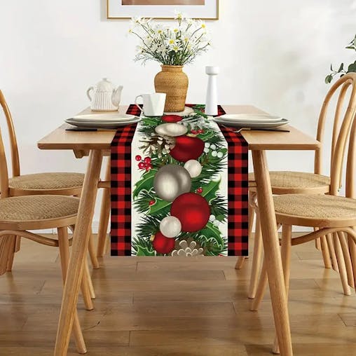 NNETM Red & Black Buffalo Check Plaid Christmas Table Runner