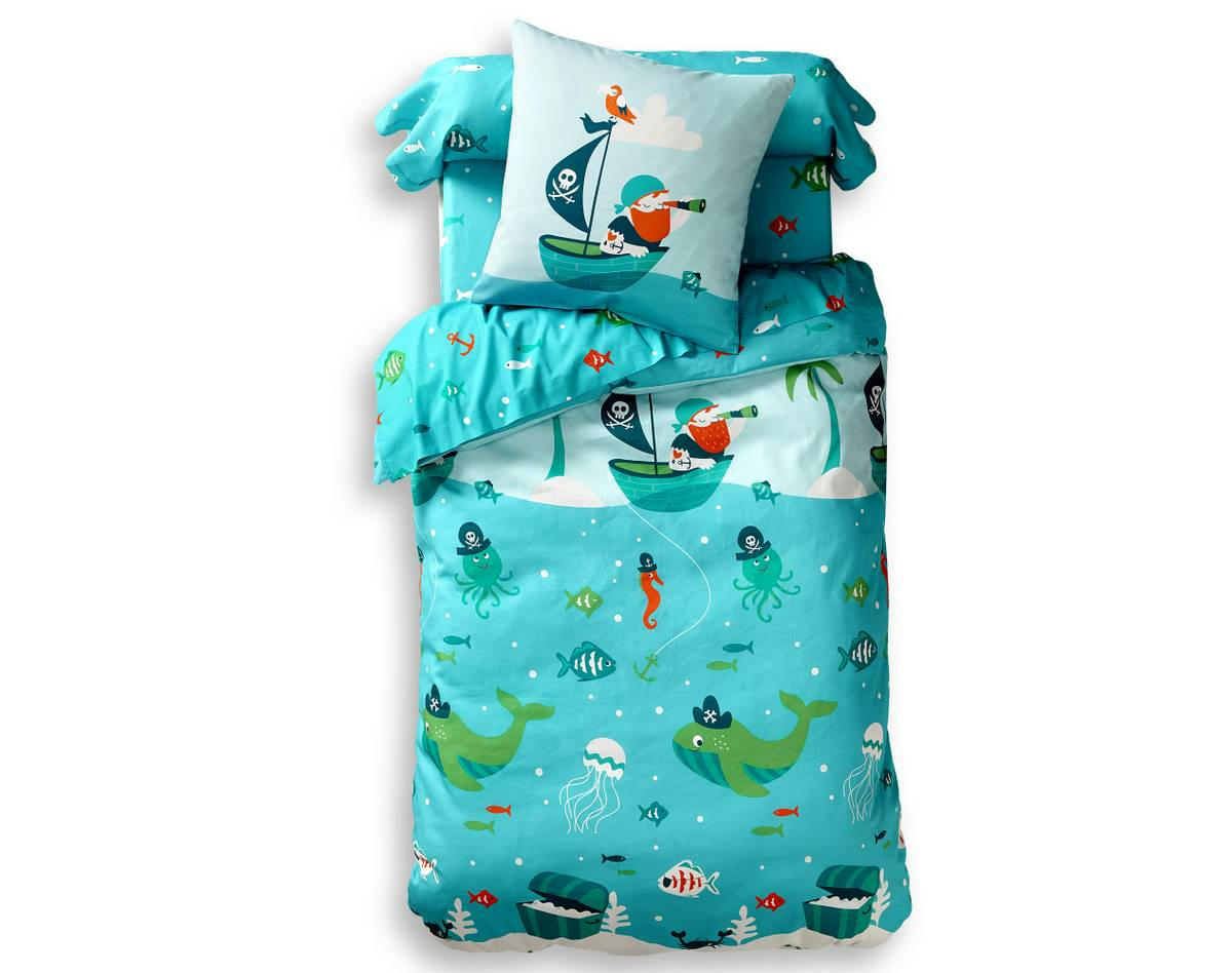 PIRATES - Housse de couette enfant réversible 200x200 bleu en coton