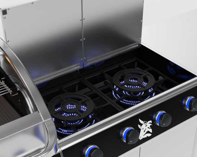 Beefmaster Deluxe 6 Burner Outdoor Kitchen with Range, Sink & Bench on Deluxe Carts