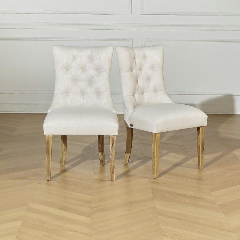 OPHELIA - Lot de 2 chaises capitonnées en tissu beige