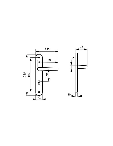 Ensemble de poignées pour porte de chambre Ouranus trou de clé, carré 7mm, entr'axes 195mm, inox brossé - THIRARD