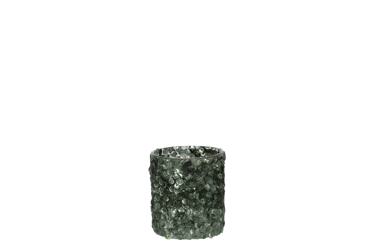 J-Line windlicht Paillettensuiker - donkergroen - small - 4 stuks