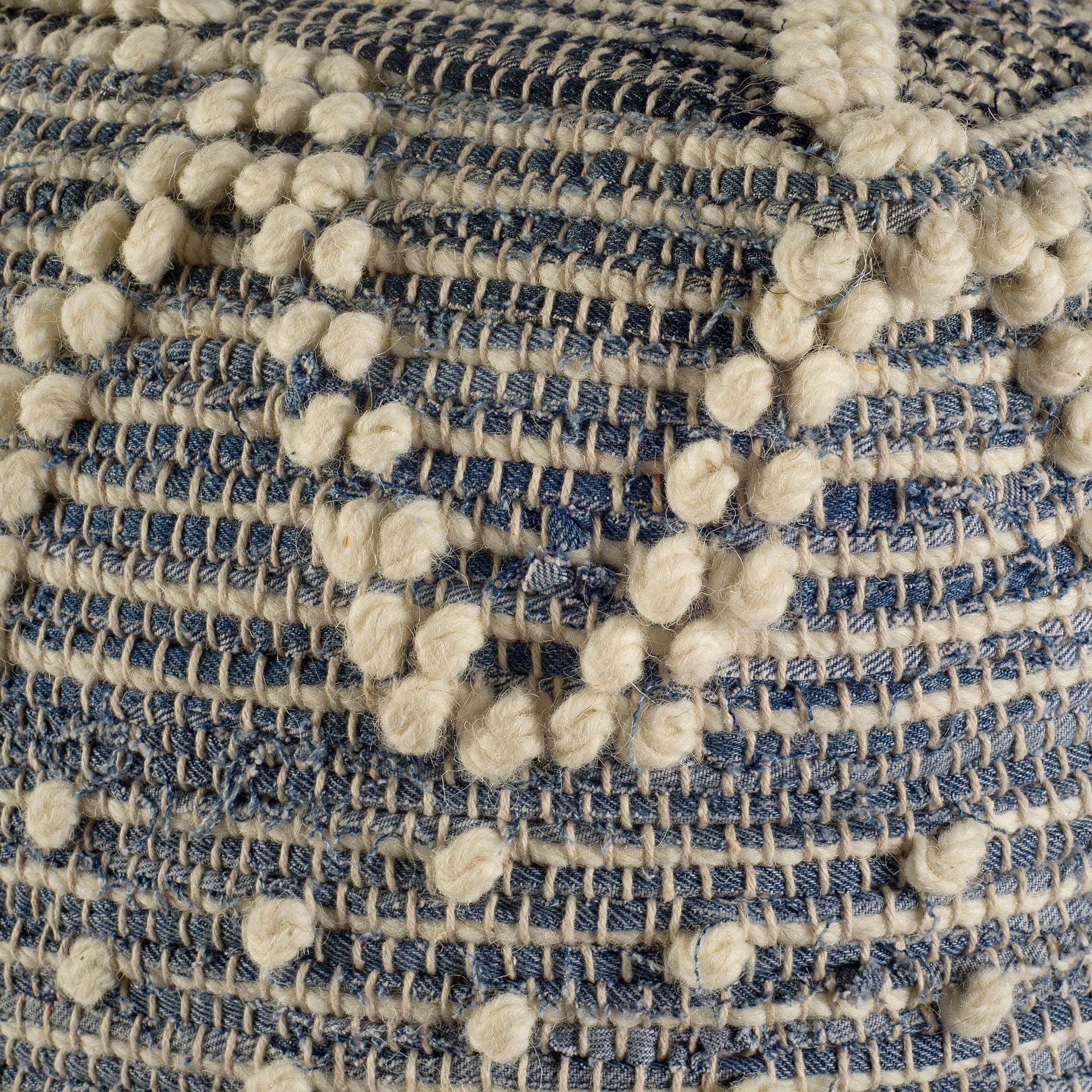 Rofi Blue Denim & Cream Cotton Stitched Square Pouf