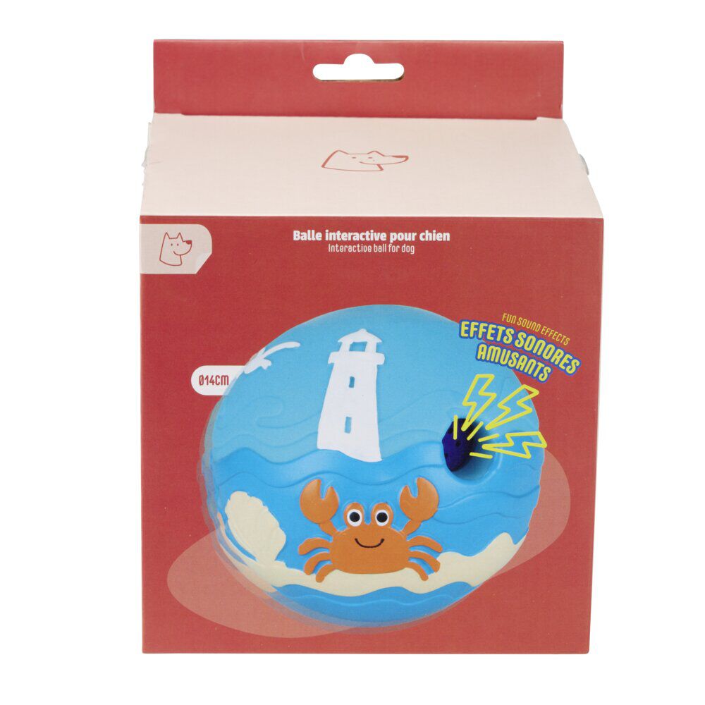 Balle pour chien intéractive sonore thème océan PVC bleu Ø14cm