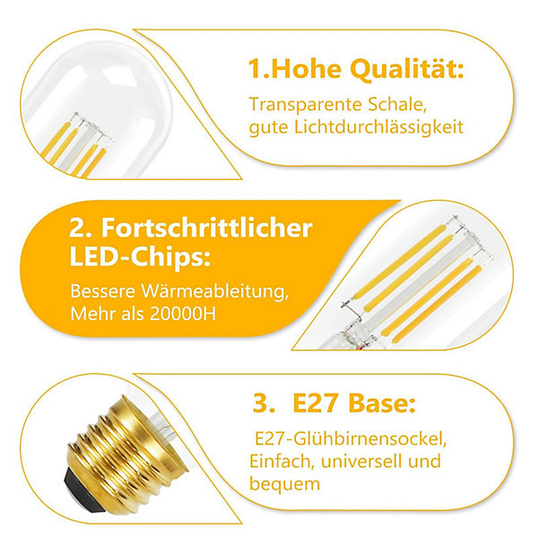 NETTLIFE Lot de 4 ampoules LED E27 blanc chaud vintage ampoules LED T45 4W 2700K lampe à économie d'énergie
