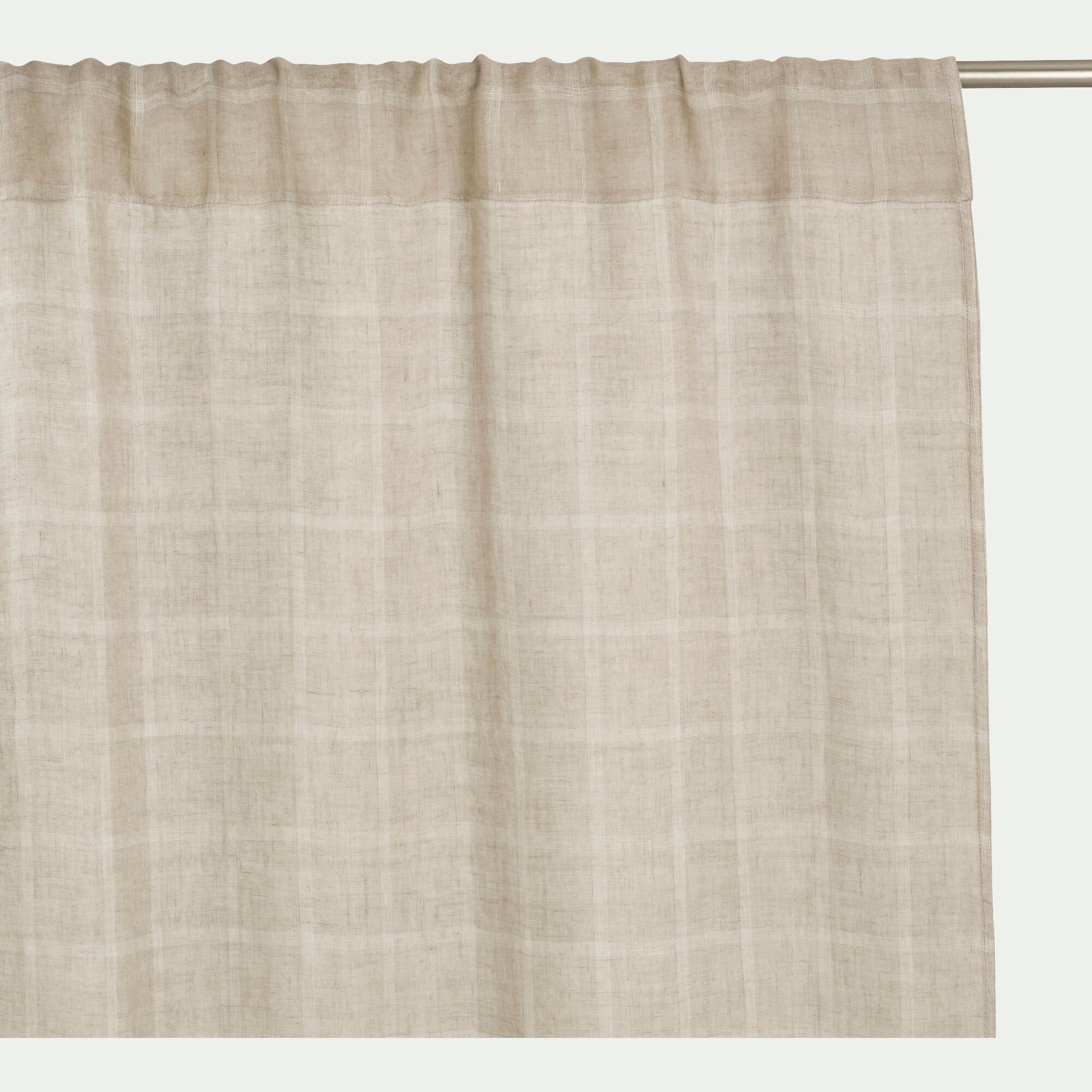 VALBEL - Rideau passe-tringle en lin à carreaux 140x250cm - beige