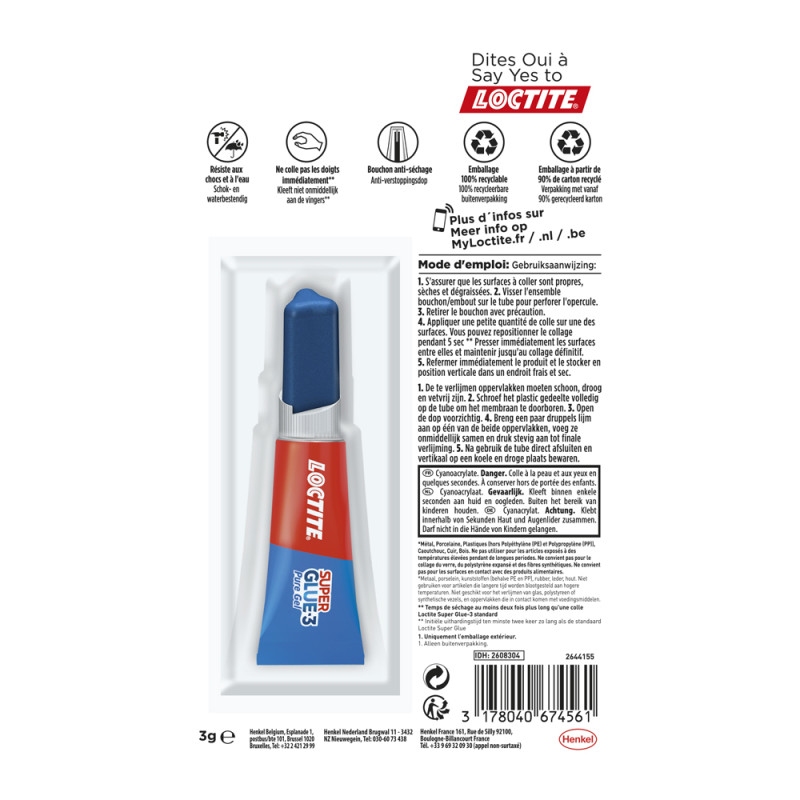 Colle super glue Pure Gel 3 g LOCTITE