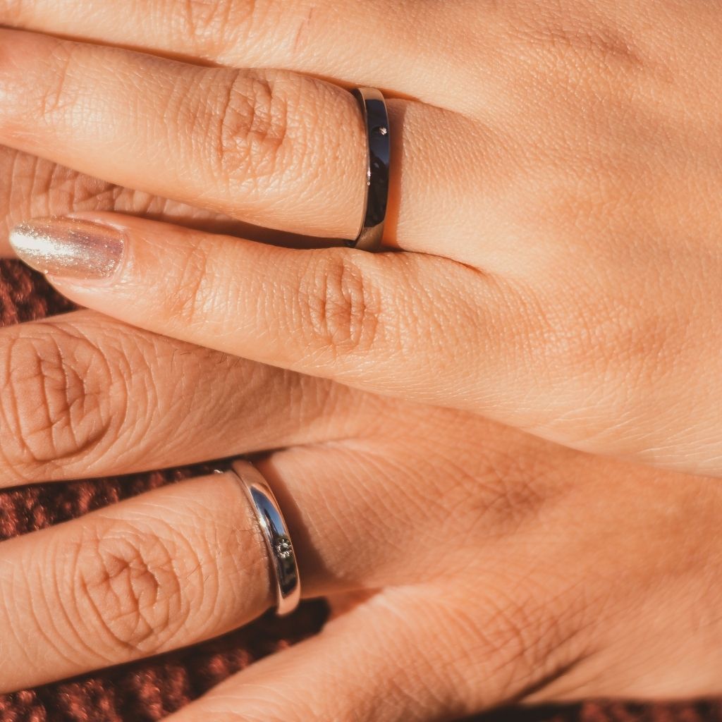 The Colourful Aura Adjustable Sterling Silver Couple Moon and Sun Promise Ring set
