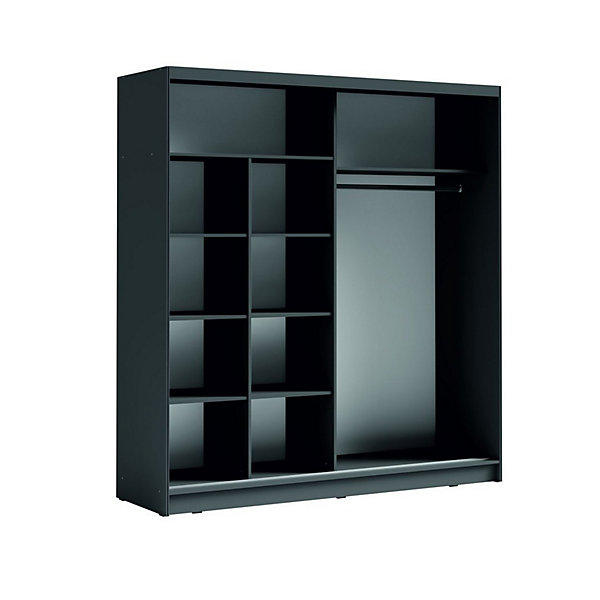 Armoire 2 portes coulissantes avec miroir 205 cm - gris graphite - Collection BAHIA