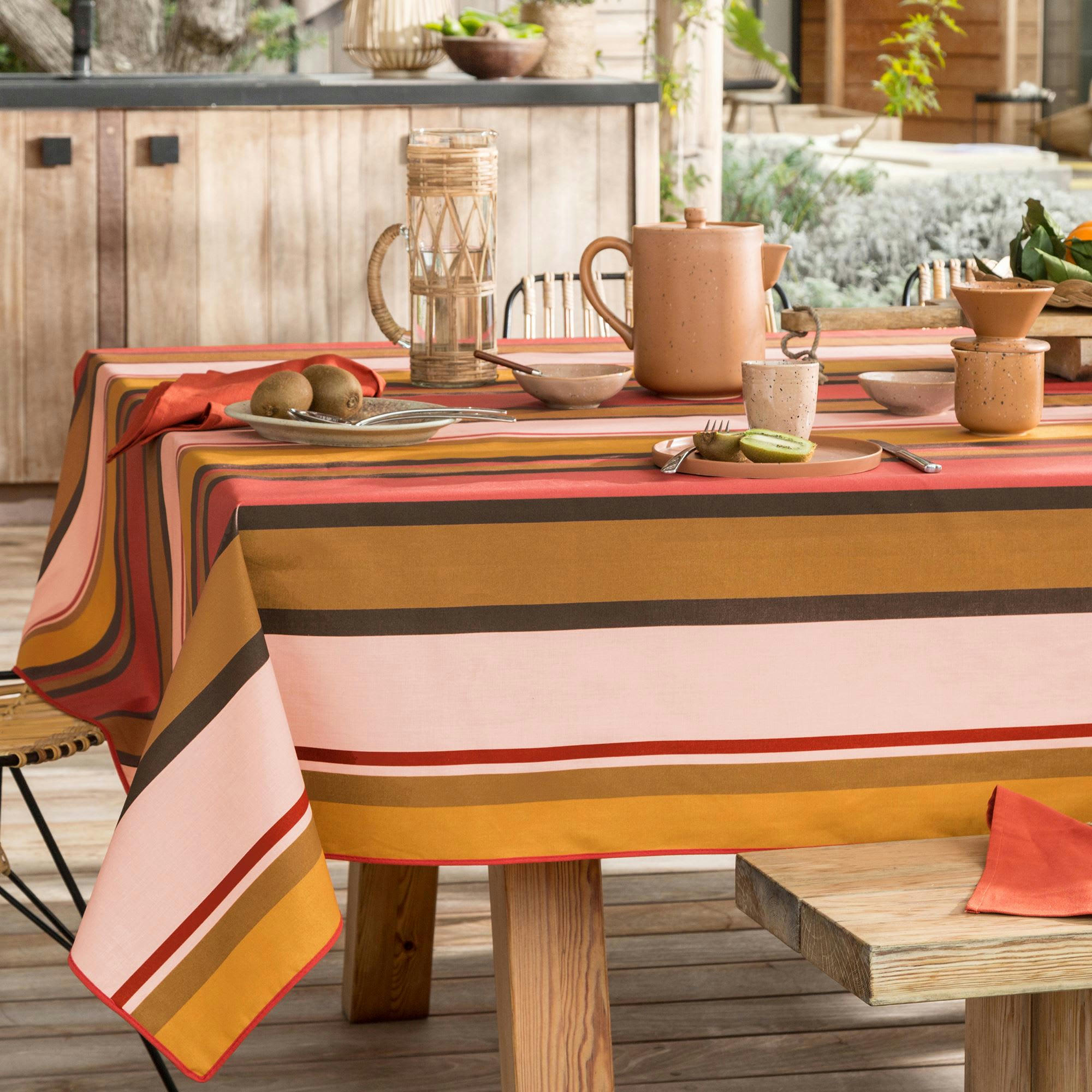 STRIBER - Nappe 150x300 orange terracotta en coton