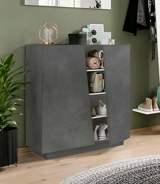 Etagere à chaussures Joel, Armoire polyvalente avec 2 portes, Etagere à chaussures d'entrée, 80x38h86 cm, Ardoise