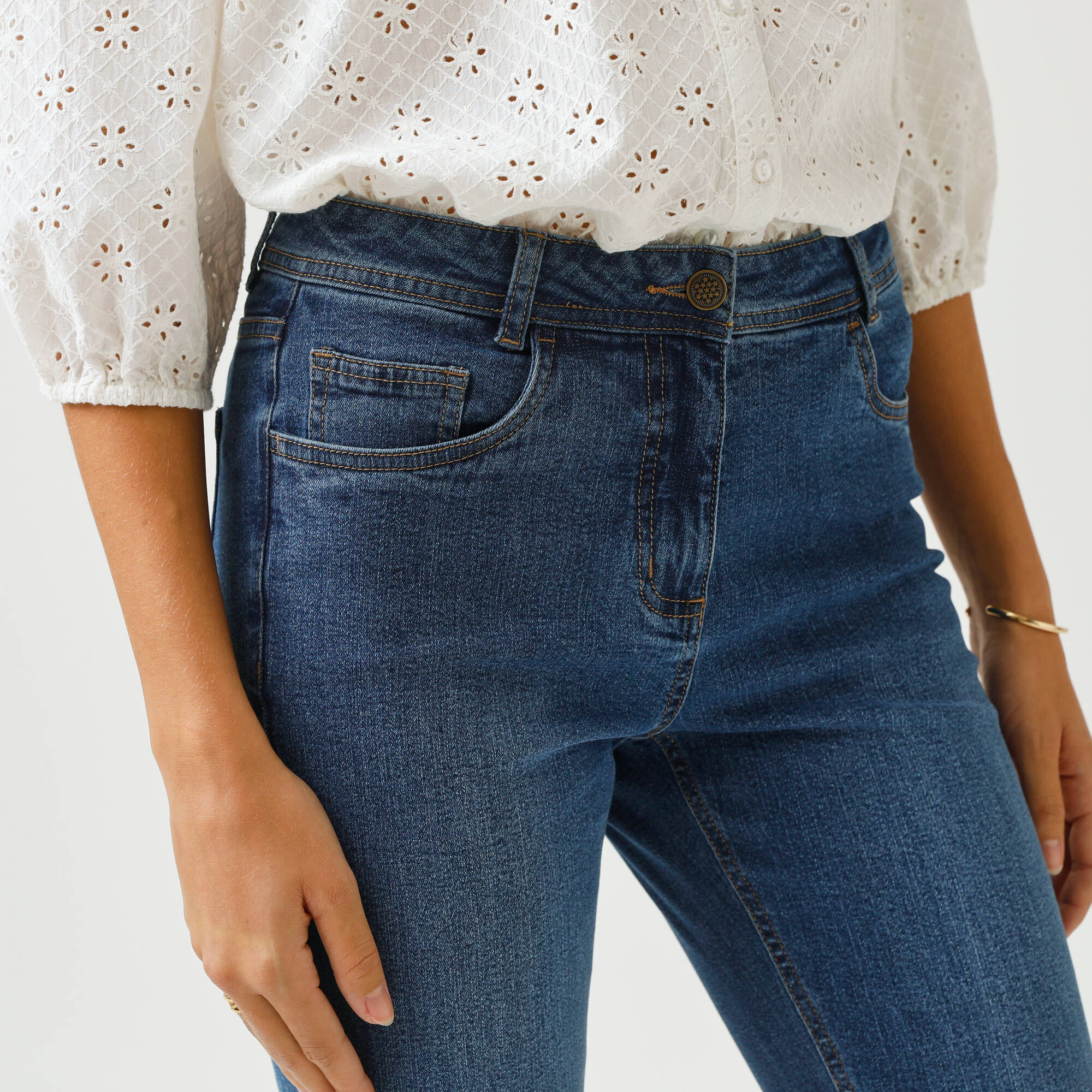 Jean slim, taille haute, petite stature