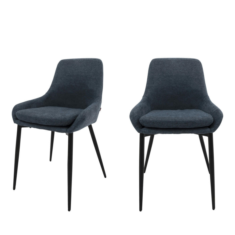 LIV - Lot de 2 chaises en tissu et métal bleu marine