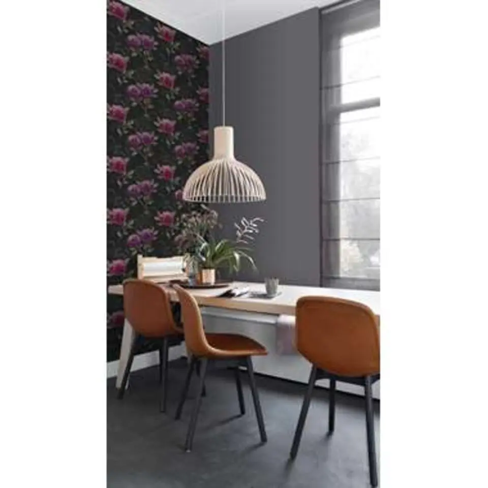ESTAhome behang - hortensia's - zwart en aubergine paars