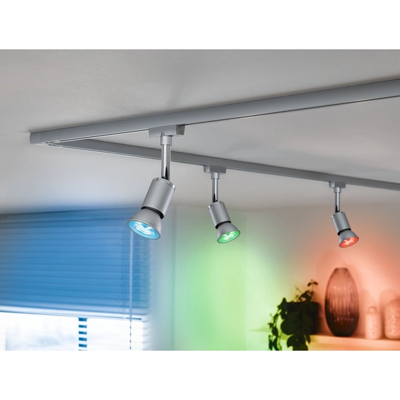 LED-Leuchtmittel, GU10, dimmbar, RGBW, chromfarben matt