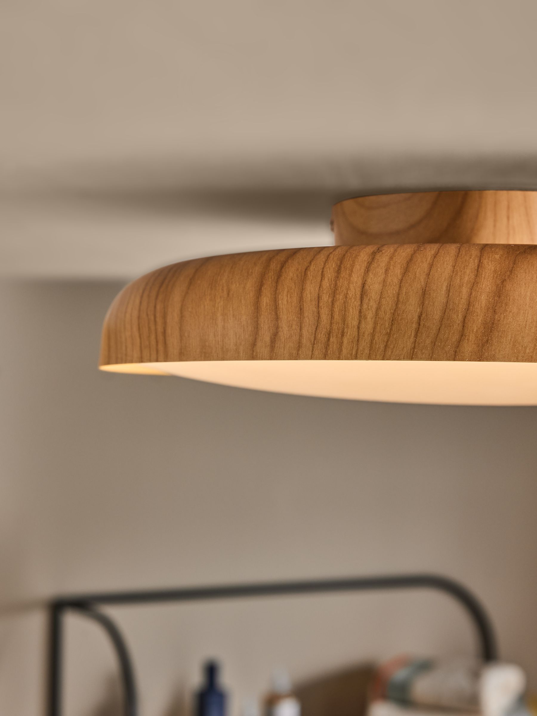 Nura Flush Bathroom Light in Wood Effect