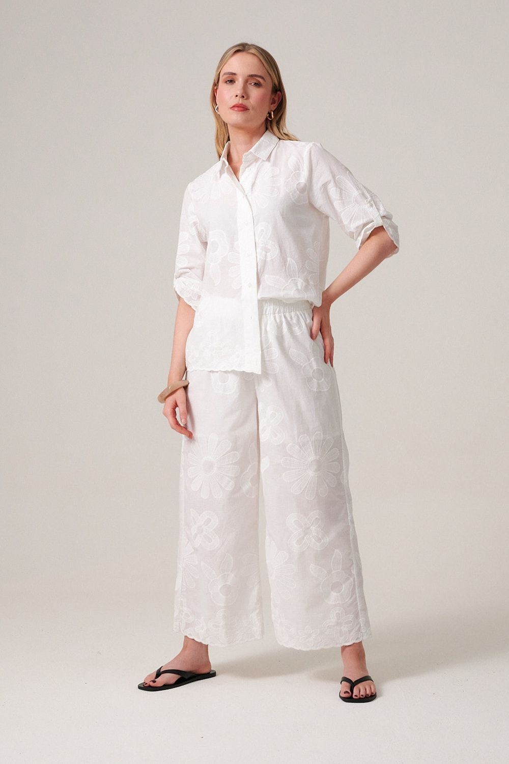 Klass. Embroidered Cotton Wide Leg Cropped Trousers