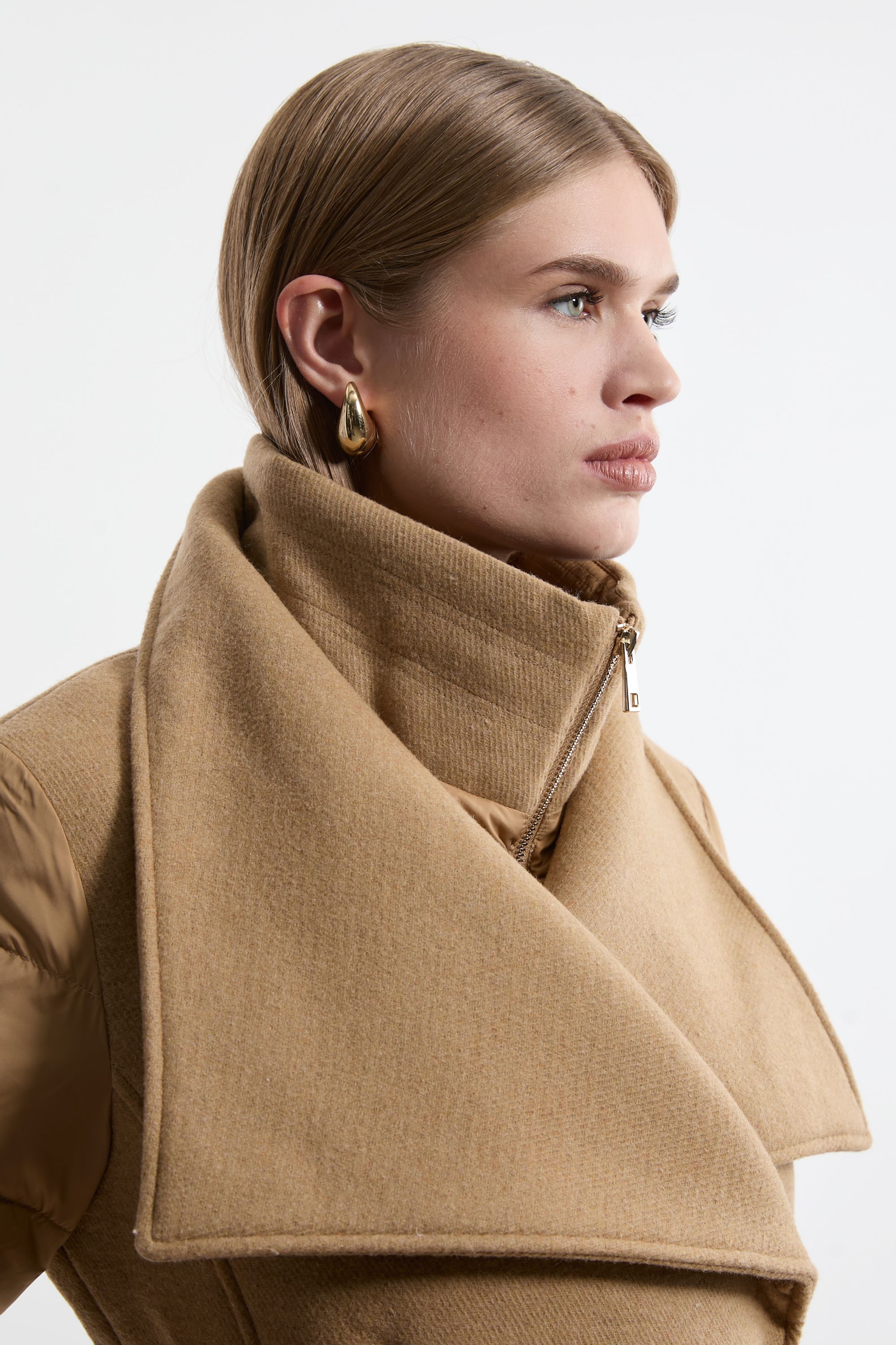 KarenMillen Petite Wool Blend Hybrid Puffer Belted Midi Coat