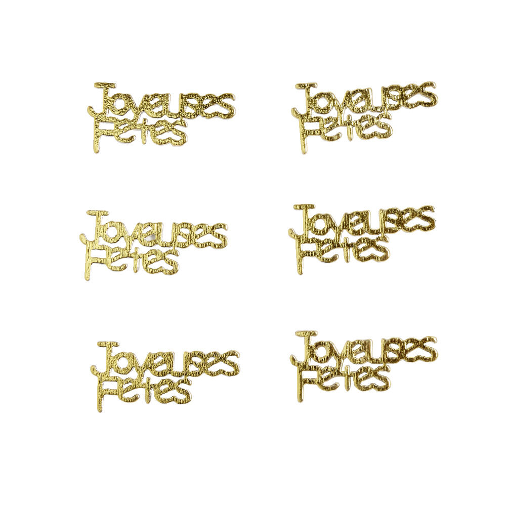 Décoration de table No&euml;l x6 en bois forme "Joyeuses Fêtes" dorée 8x11cm