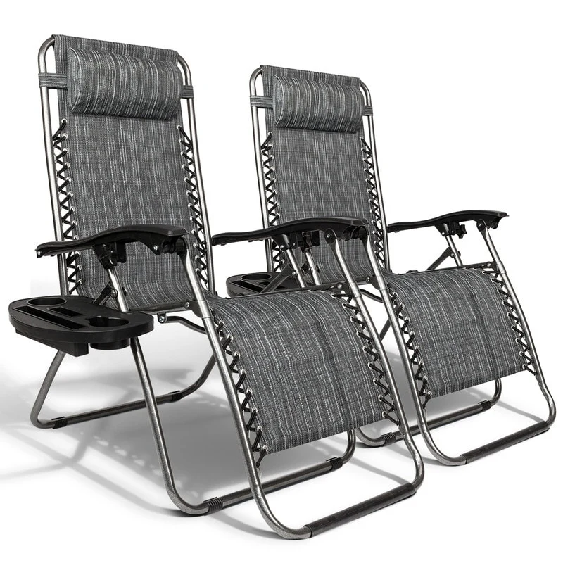 2-Piece Zero Gravity Lounge Chair Portable Folding Chairs with Cup Holder