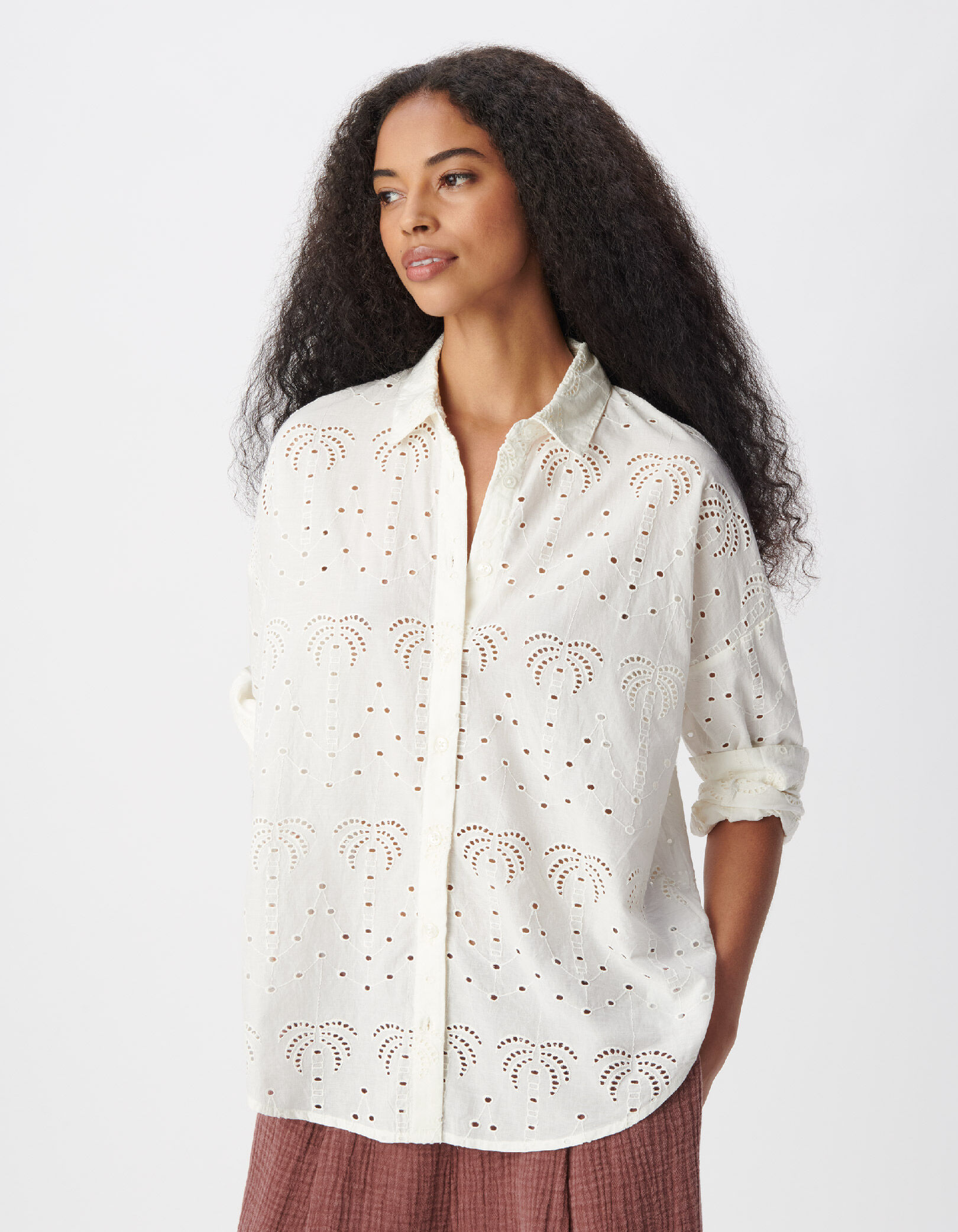 Chemise blanche broderie anglaise palmiers Femme