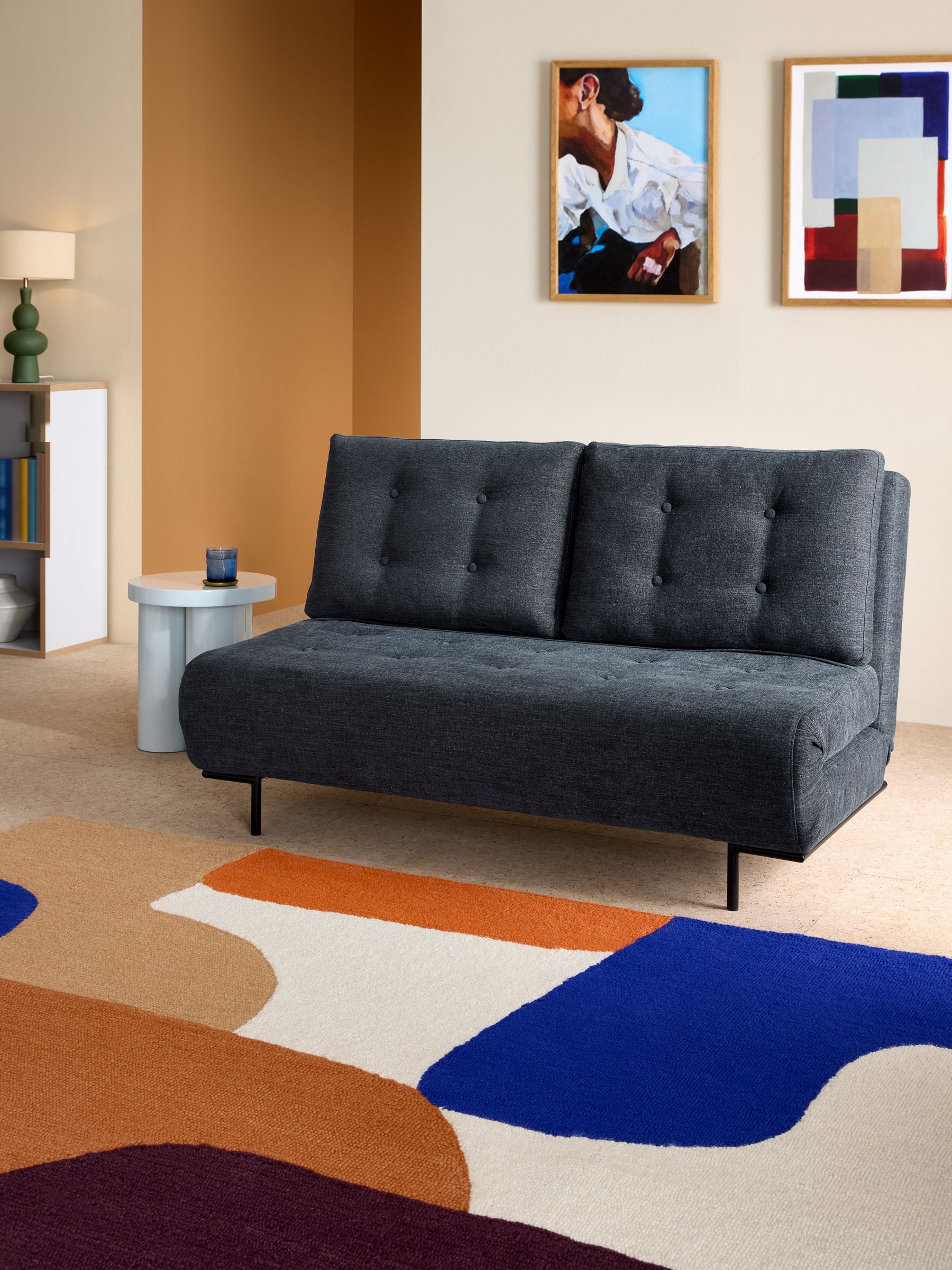 Large Lina 2 Seater Sofa Bed in Pacific Blue Soft Textured Weave