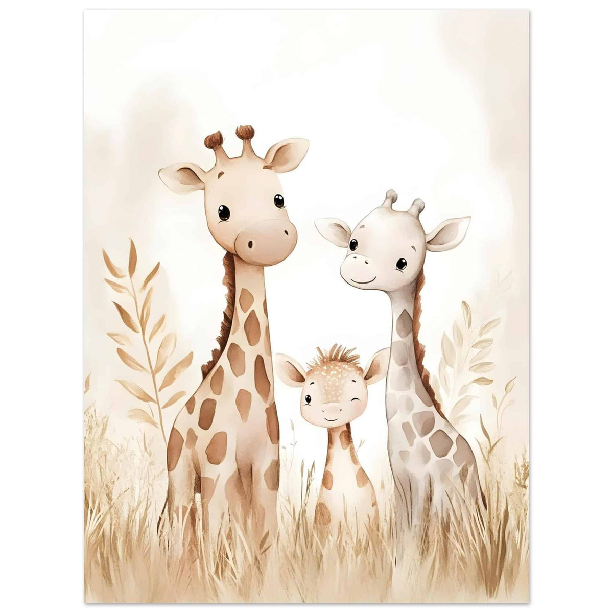 Artfulprints Poster Giraffen gezin  - 30x40 cm - Geel
