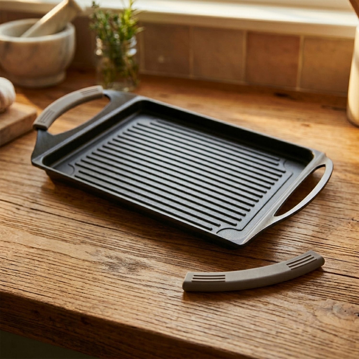 Piastra antiaderente 45x27 cm manici in silicone