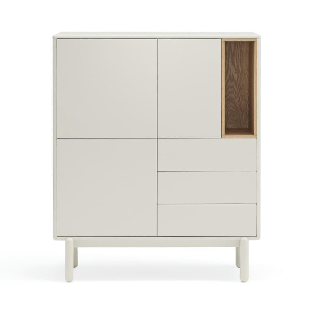 CORVO - Buffet haut 3 portes 3 tiroirs en bois L100cm blanc