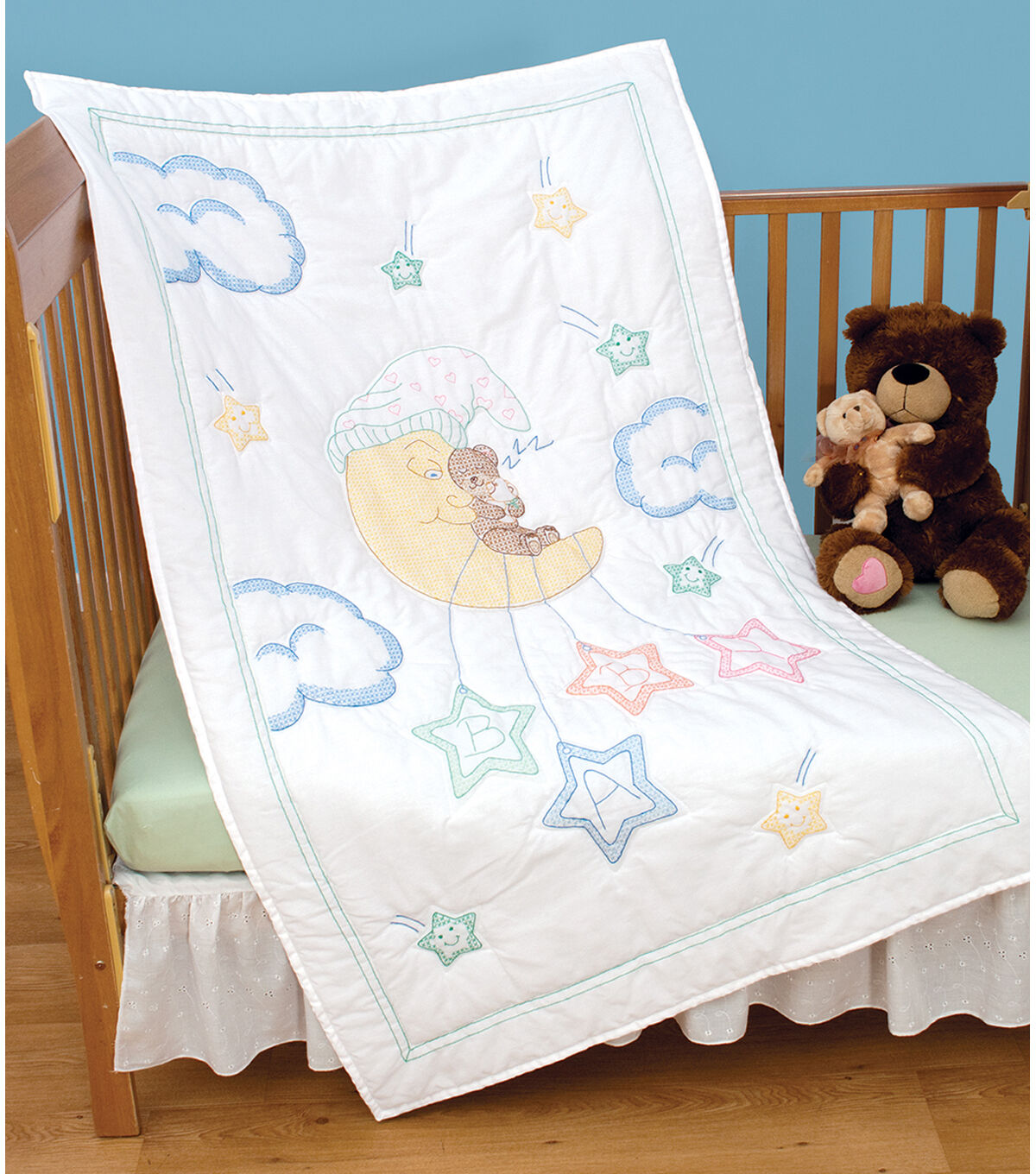Jack Dempsey 40 x 60 Bear on the Moon Stamped Crib Quilt Top