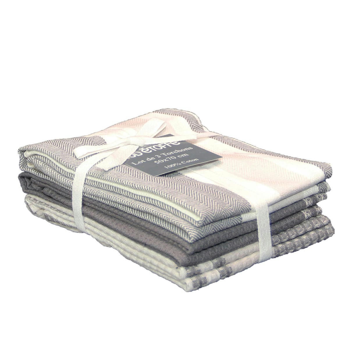 CUISINE - Lot de 3 torchons de cuisine coton gris anthracite 50x70  cm
